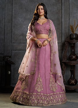Mauve Pink Zari Sequin Embroidered Lehenga