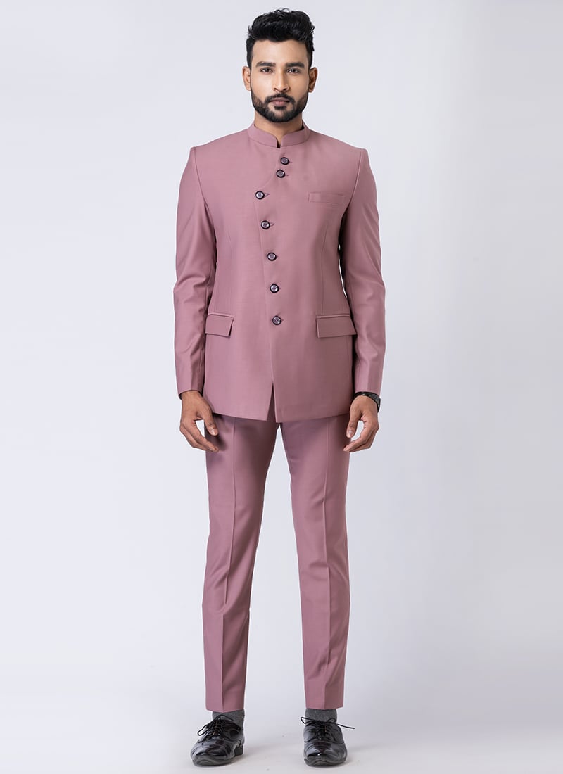 Mauve Polyester Bandhgala Suits
