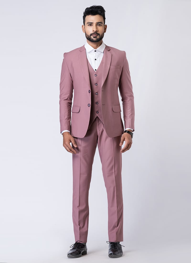 Mauve Polyester Tuxedo Suit Wedding Wear