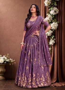 Mauve Purple Crush Sequins Embroidered Lehenga