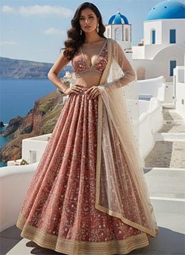 Mauve Silk Embroidered Lehenga