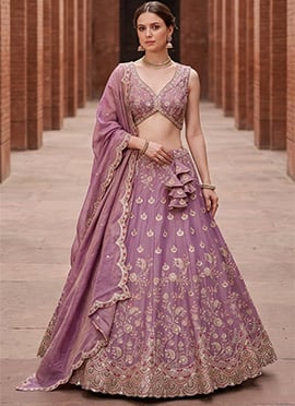 Mauve Silk Embroidered Lehenga