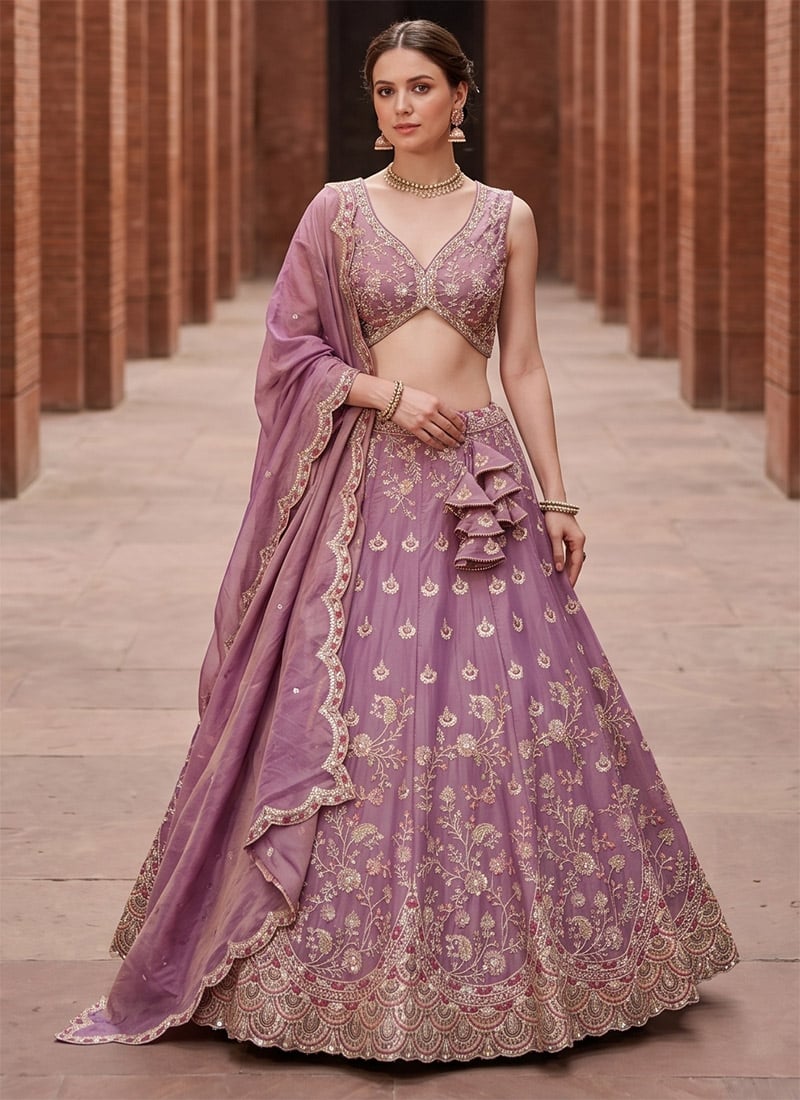 Mauve Silk Embroidered Lehenga After Six Wear
