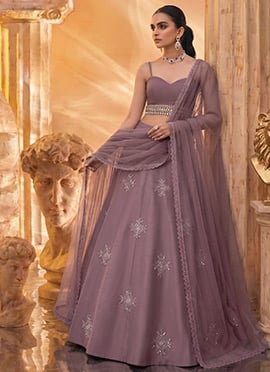 Mauve Silk Hand Embroidered Sequins Cutdana Work Lehenga Wedding Wear