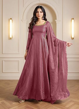 Mauve Silk Hand Embroidered Sequins With Beads Work Anarkali Suit