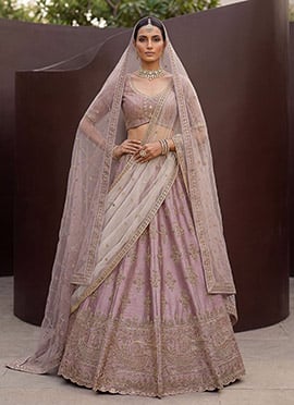 Mauve Silk Zari Hand Embroidered Sequins Lehenga