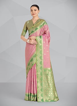 Mauve Tissue Banarasi Silk Zari Woven Saree