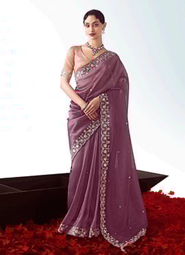 Mauve Tissue Embroidered Sequins Saree