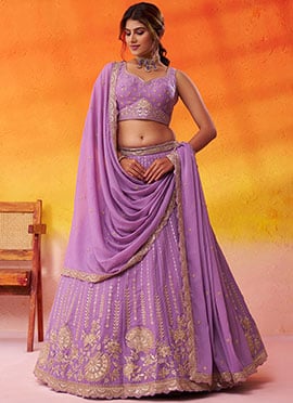 Lavender Tissue Silk Zari Embroidered Sequins Lehenga