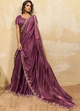 Mauve Velevet Zari Sequins Saree