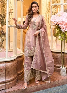 Mauve Viscose Zari Embroidered Sequins Sharara Suit