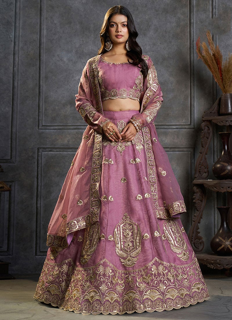 Mauve Zari Sequin Embroidered Lehenga Wedding Wear