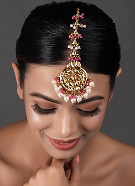 Meenakari Dual Sided Wearable Pink Kundan And Beads Work Maangtikka
