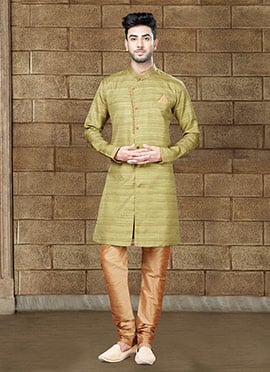 Mehandi Green Art Silk Indowestern Sherwani