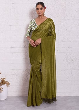 Mehendi Green Crunchy Silk Digital Print Saree