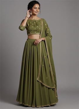 Mehendi Green Faux Georgette Zari Work  Lehenga