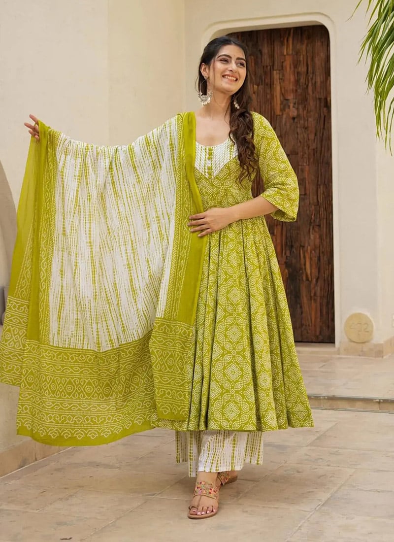 Mehendi Green Muslin Bandhani Print Palazzo Suit