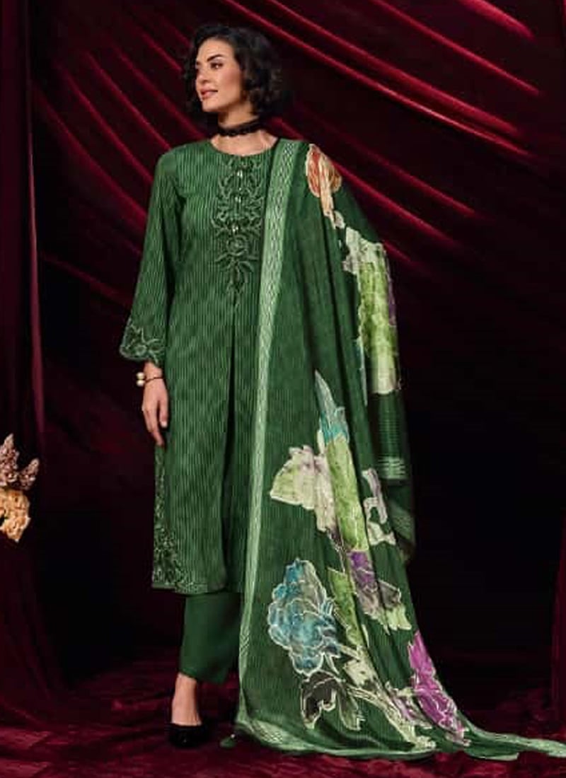 Mehendi Green Muslin Digital Print Straight Pant Suit