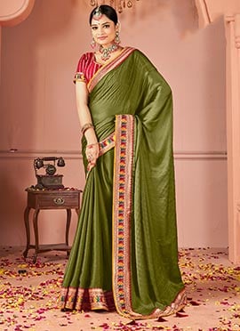 Mehendi Green Rangoli Silk Embroidered Sequins Zari Saree