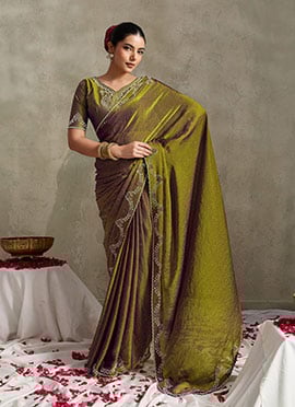 Mehendi Green Satin Silk Stone Saree