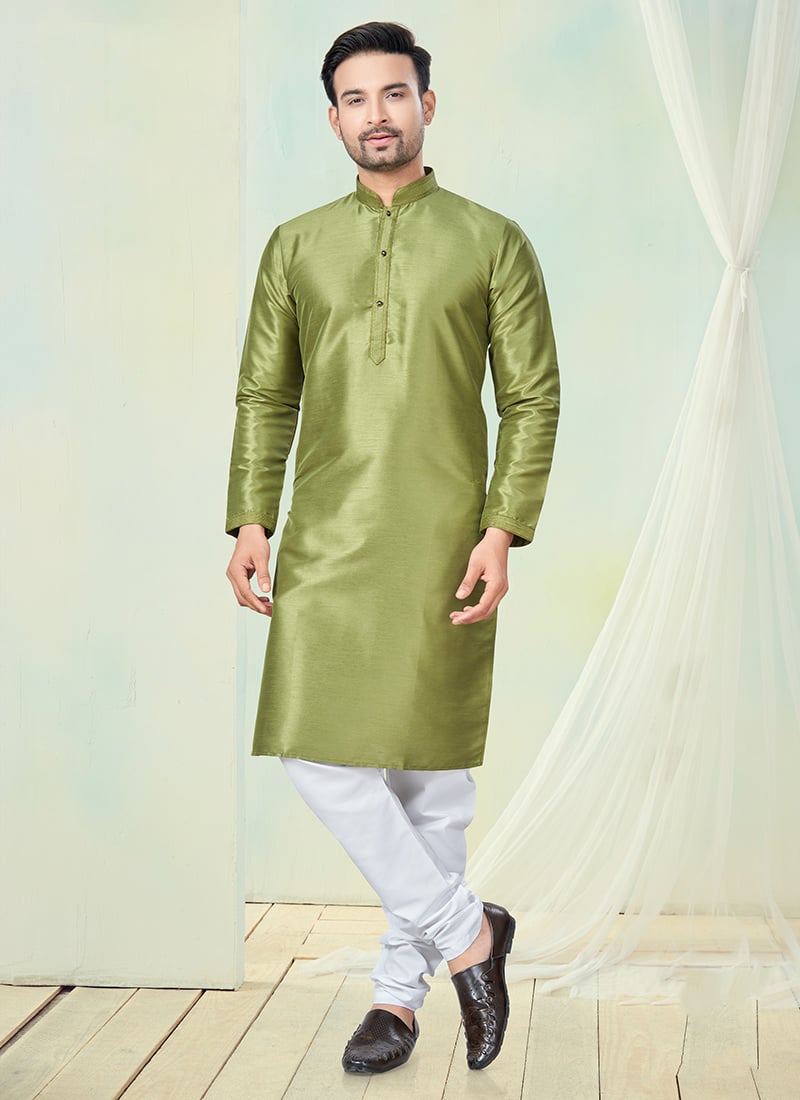 Mehendi Green Silk Kurta Pyjama Festive Wear