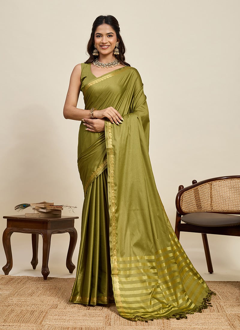 Mehendi Green Silk Zari Woven Saree Festive Wear