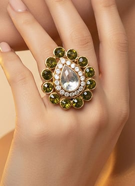 Mehendi Green Stones Kundan Ring
