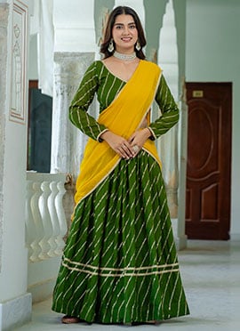 Mehendi Green Vichitra Silk Embroidered Sequins Lehenga