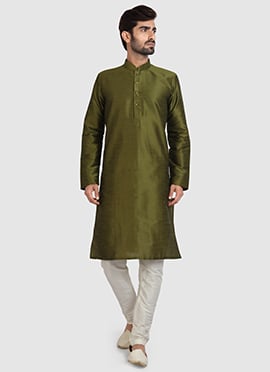 Mehndi Green Art Silk Kurta Pyjama