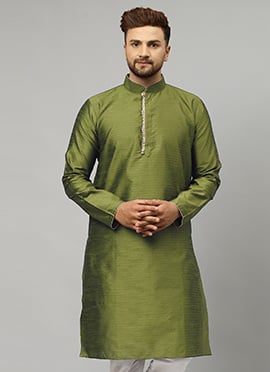 Mehndi Green Dupion Silk Soild Stitched Kurta