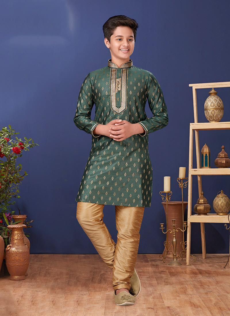 Mehndi Green Jacquard Silk Kurta Pyjama