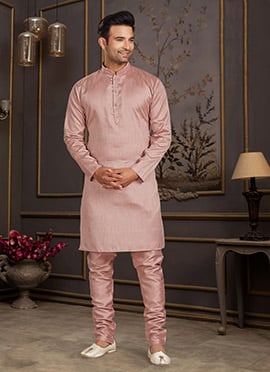 Men Peach Silk Kurta Pyjama