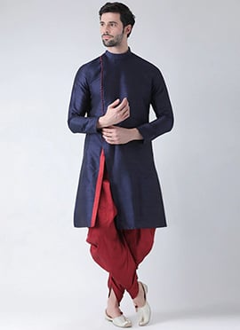 Mens Navy Blue Cotton Kurta Pyjama