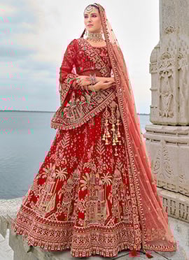 Mesmerizing Maroon Silk Lehenga With Zari And Stone Sequins Embroidery