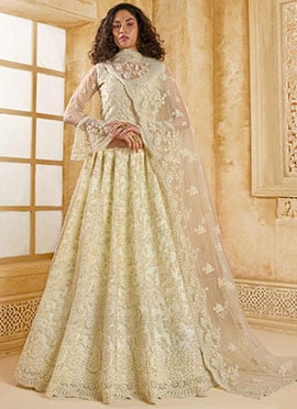 Mesmerizing White Net Lehenga With Dazzling Stone Embroidery Embellishments