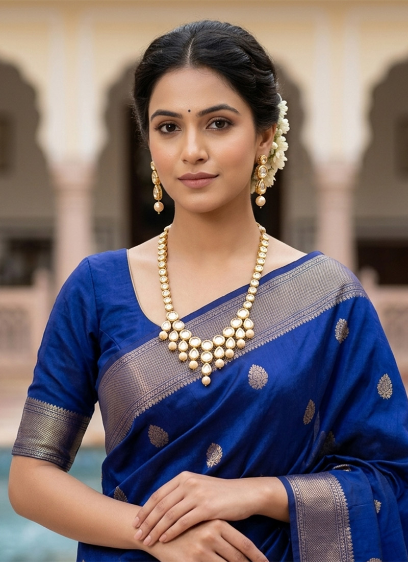 Minimal Beige Kundan Pearl Necklace Wedding Wear