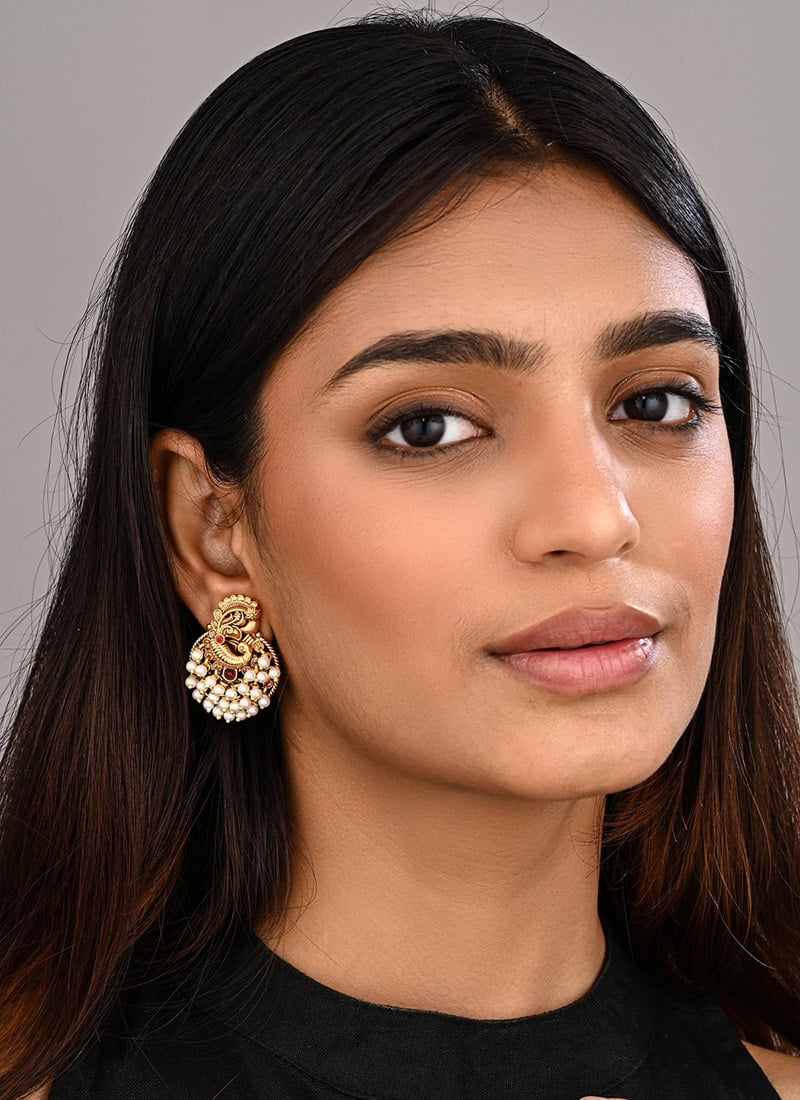 Minimal Gold Pearl Stone Studs After Six Wear
