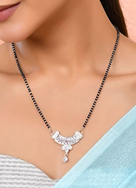 Minimal Silver Tone White Stone Curved Pendant Mangalsutra for Women