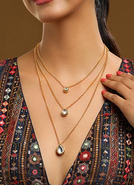 Minimalist Triple Layer Golden Kundan Necklace