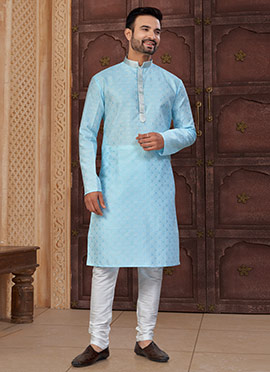 Mint Blue Banarasi Jacquard Silk Kurta Pyjama