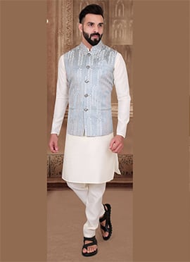 Mint Blue Silk Nehru Jacket