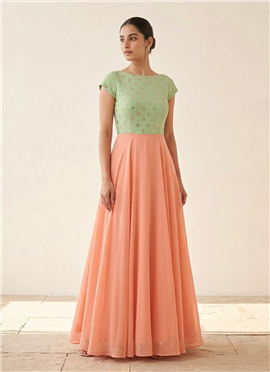 Mint Embroidered Faux Georgette Gown