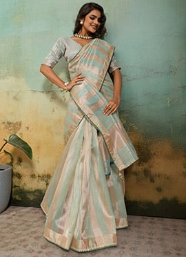 Mint Green Cotton Silk Blend Zari Woven Saree