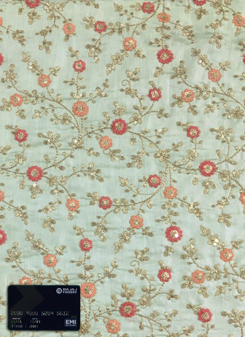 Buy Mint Green Embroidered Art Silk Fabric, Embroidered , Sequins