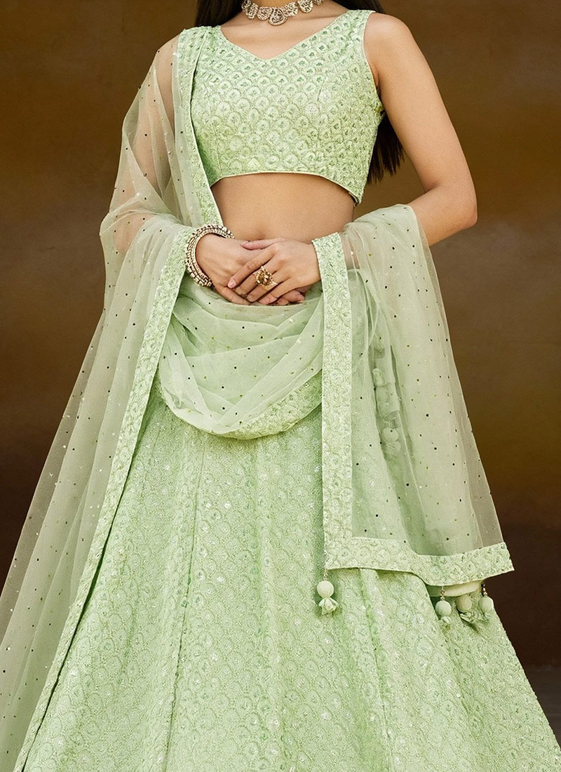 A Line Green Trendy Sequins Embroidered Wedding Lehenga