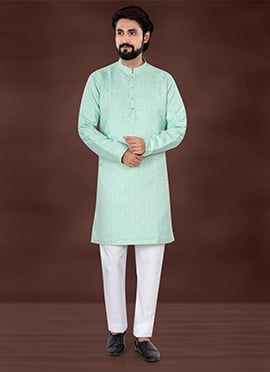 Mint Green Jacquard Silk Kurta Pyjama