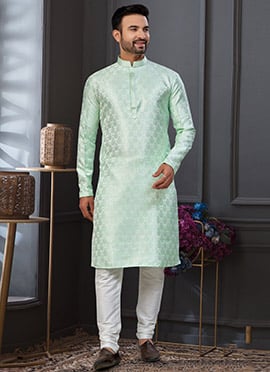 Mint Green Jacquard Silk Zari Jacquard Thread Classic Sherwani