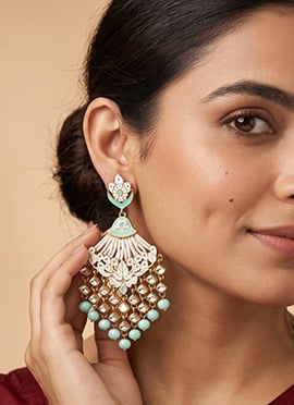 Mint Green Meenakari Bead Chandelier Earrings
