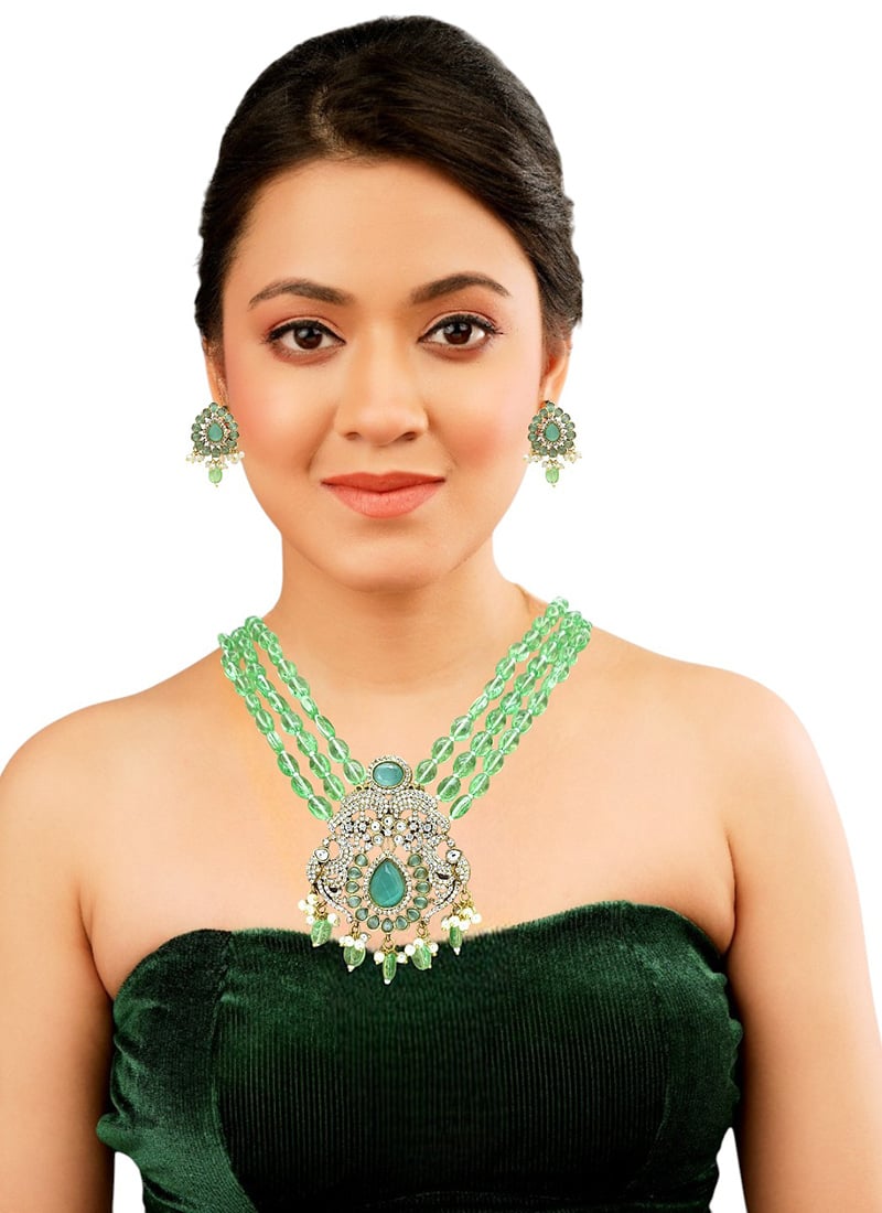 Mint Green Pearl Kundan Stones Necklace