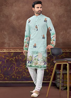 Mint Green Rayon Thread Digital Print Kurta Pyjama